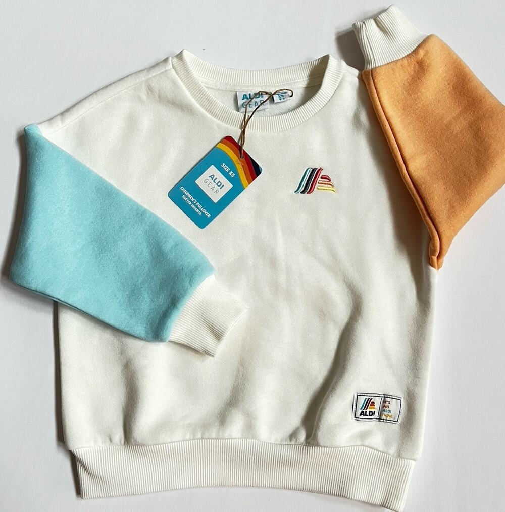 Aldi Gear 2025 Children’s white Colorblock Pullover Sweatshirt Size XS ALDI